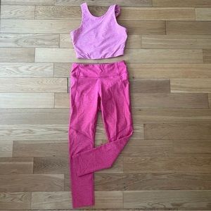 Outdoor Voices Pink Colorblock Legging and Crop Top Workout Set